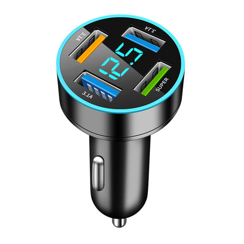 Yixoo 62W 4-Port USB Car Charger Adapter for Cigarette Lighter Socket with LED Display, Fast Charging for iPhone, iPad, and Android Phones