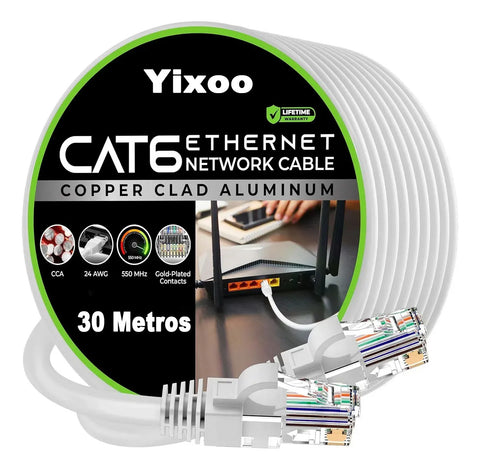 Yixoo 30 Meter Flat Network Cable Category 6 Cat6 Cat6 Rj45 Utp Ethernet White
