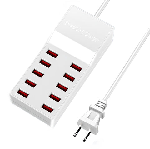 Yixoo MX536 Estación de Carga USB 10 Puertos 50W Hub Cargador Inteligente 5V/10A Universal para iPhone iPad Samsung Tablets Android Material Ignífugo PC+ABS 100-240V