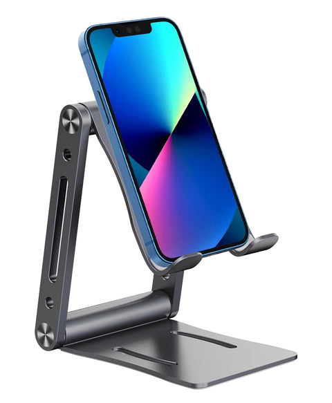 Yixoo All-Aluminum Foldable Phone Stand, Sturdy Adjustable Cell Phone Holder for Desk, Portable & Anti-Slip
