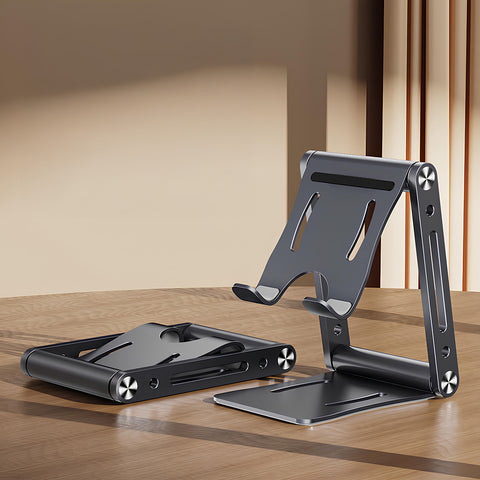Yixoo All-Aluminum Foldable Phone Stand, Sturdy Adjustable Cell Phone Holder for Desk, Portable & Anti-Slip