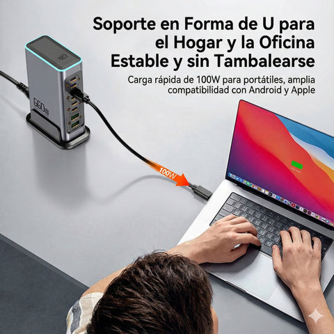 Yixoo MX541 Estación Carga Gan 660w Reales 8 Puertos Alta Velocidad 6 Usb-c Pd 100w + 2 Usb-a Qc 30w, Cargador De Escritorio Profesional Para Múltiples Laptops Y Móviles