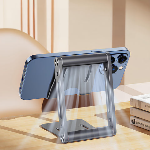 Yixoo All-Aluminum Foldable Phone Stand, Sturdy Adjustable Cell Phone Holder for Desk, Portable & Anti-Slip