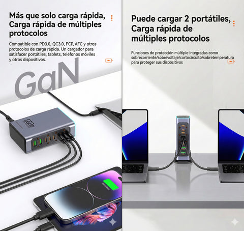 Yixoo MX541 Estación Carga Gan 660w Reales 8 Puertos Alta Velocidad 6 Usb-c Pd 100w + 2 Usb-a Qc 30w, Cargador De Escritorio Profesional Para Múltiples Laptops Y Móviles