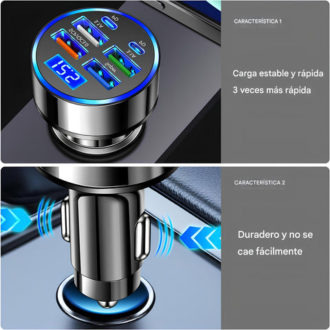 Yixoo Cargador rápido de automóvil de 6 puertos USB/USB-C para iPhone, Samsung y teléfonos móviles Motorola, el cable no está incluido