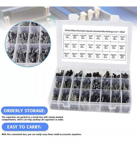 Yixoo Electrolytic Capacitor Kit 24 Values 500pcs 0.1-1000uf
