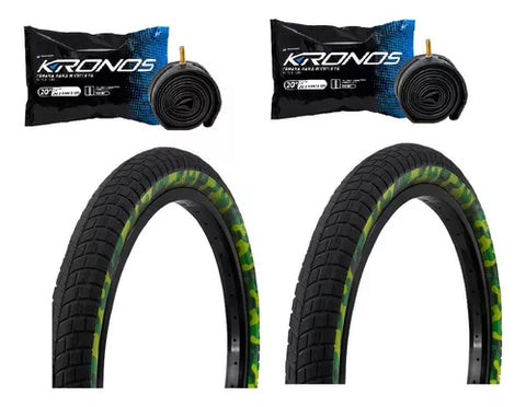 Yixoo Two Tires With 20 X 2.125 Cameras Camouflage R-20 Bmx Cross Green Color