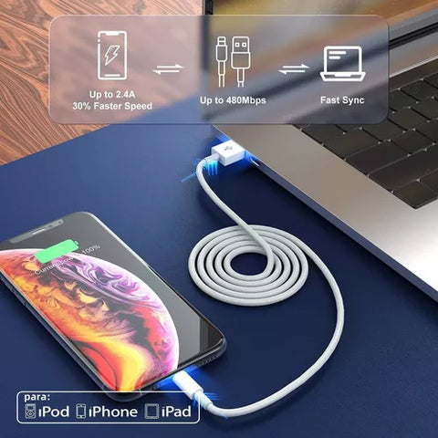 Yixoo 2m Cable For iPhone 5 6 7 8 X 12 13 14 iPad Fast Charging Set