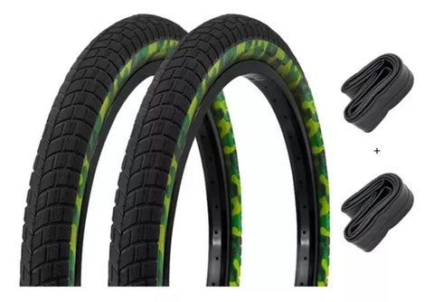 Yixoo Two Tires With 20 X 2.125 Cameras Camouflage R-20 Bmx Cross Green Color