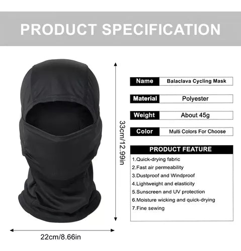 Yixoo Moto Balaclava Cooling Mask Set of 6 for Cycling (Unisex) - Black, One Size with Sun Protection