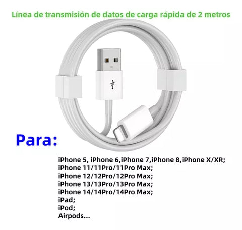 Yixoo 2m Cable For iPhone 5 6 7 8 X 12 13 14 iPad Fast Charging Set