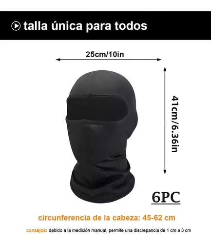 Yixoo Moto Balaclava Cooling Mask Set of 6 for Cycling (Unisex) - Black, One Size with Sun Protection