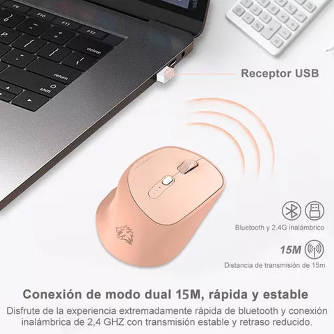 Yixoo X7 Wireless Mouse Silent Ergonomic Mouse Bluetooth/2.4G Dual Modes for Office Gaming Rechargeable Ergonomic Mouse with Battery Indicator Silent Click for PC/Mac/Tablet Pink