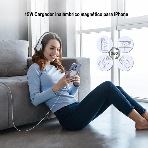 Yixoo Magnetic Wireless Charger for iPhone 16 15 15W Apple Fast Mag-Safe Charger With USB C Fast Charging Block Adapter for iPhone 16/16 Pro/Pro Max/15/14/13/12/Plus/Pro/Pro Max AirPods 3/2/Pro 2
