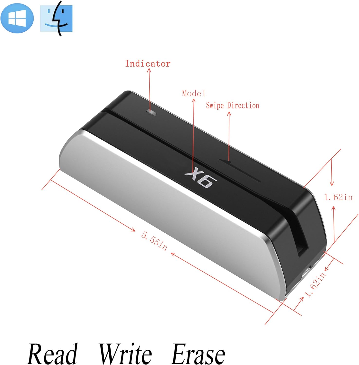 Misiri X6 Smallest USB 3 Tracks Mag VIP Card Reader Writer Encoder ...