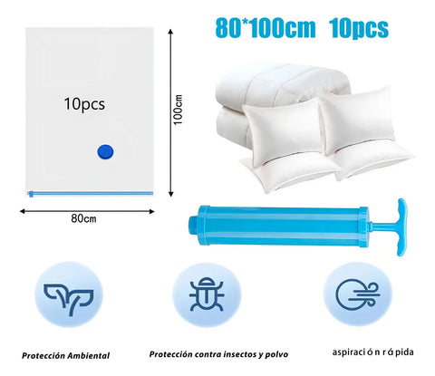 Yixoo Bolsas al Vacío 10 Unidades 100x80cm con Bomba Manual - Almacenamiento para Ropa, Bolsas de Guardado Grande，bolsas de almacenamiento，bolsas vacio，bolsas de vacio