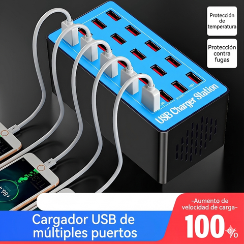 Yixoo MX542 Estación de Carga USB 20 Puertos 100W, Hub Cargador Múltiple Universal 5V/20A para iPhone Samsung iPad Tabletas, Adaptador Inteligente con Protección para Oficina Hotel y Escuela