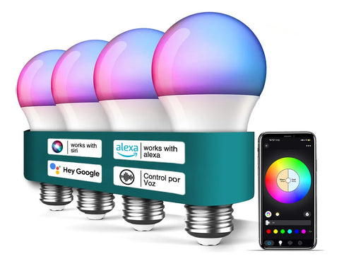 Yixoo 4 Intelligent RGBCW E27 9W 2.4G WiFi Multicolor LED Bulbs Compatible with Alexa, Google, and Siri