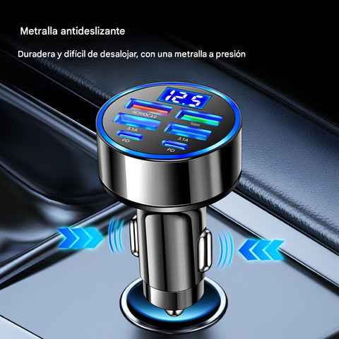 Yixoo 62W Car Charger with 6 Ports (4 USB & 2 PD USB-C), Fast Charging Cigarette Lighter Adapter for Phones, Tablets, and More