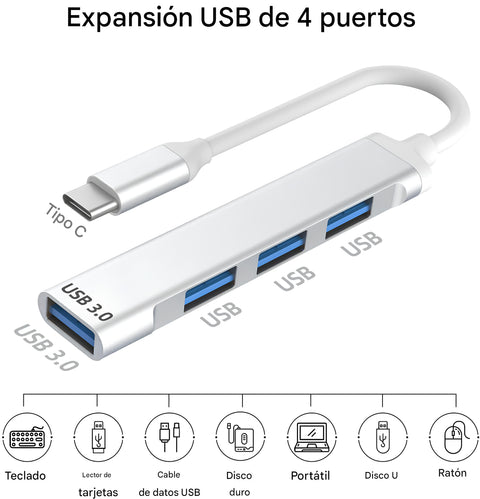 Yixoo USB C to 4 High-Speed USB 3.0/2.0 Ports Hub Adapter for MacBook Pro/Air, iPad Pro, Laptops, PC and Other Devices