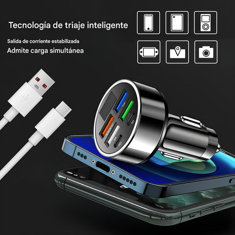 Yixoo 62W Car Charger with 6 Ports (4 USB & 2 PD USB-C), Fast Charging Cigarette Lighter Adapter for Phones, Tablets, and More