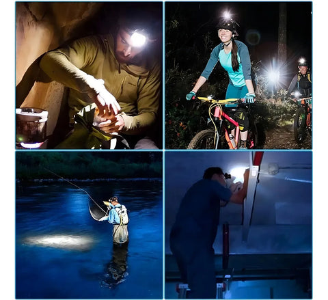 Yixoo Mining Lamp with Induction Sensor, LED Camping Flashlight, Headlamp, Portable USB-Rechargeable Lighting, Hunting Spotlight with Zoom, Powerful Hunting Light