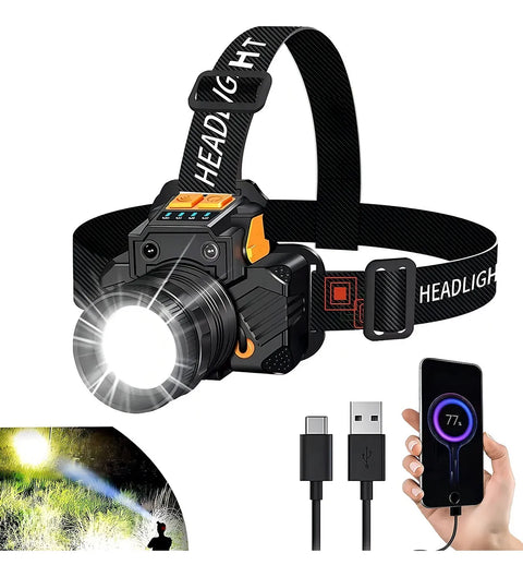 Yixoo Mining Lamp with Induction Sensor, LED Camping Flashlight, Headlamp, Portable USB-Rechargeable Lighting, Hunting Spotlight with Zoom, Powerful Hunting Light