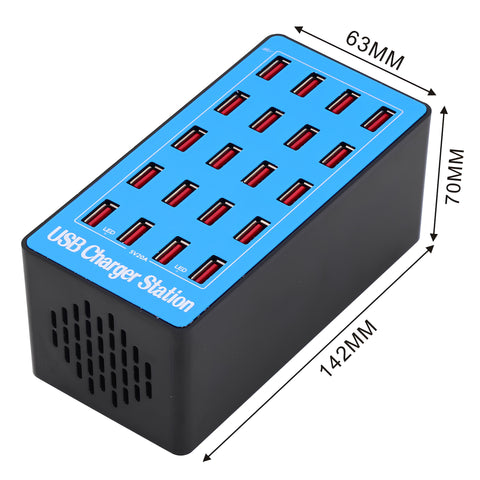 Yixoo MX542 Estación de Carga USB 20 Puertos 100W, Hub Cargador Múltiple Universal 5V/20A para iPhone Samsung iPad Tabletas, Adaptador Inteligente con Protección para Oficina Hotel y Escuela