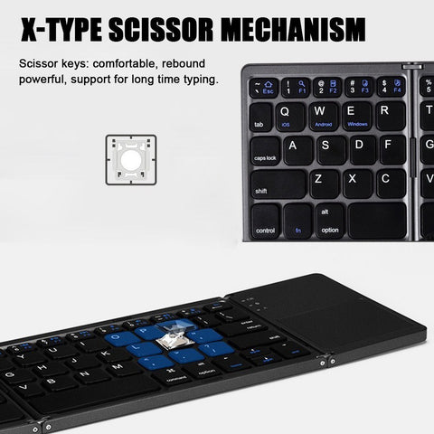 Foldable BT Keyboard with Touchpad for Phones Tablets Laptops PC Travel
