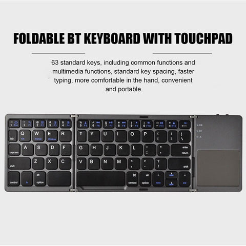 Foldable BT Keyboard with Touchpad for Phones Tablets Laptops PC Travel