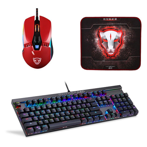 Motospeed V20 Wired Optical USB Gaming Mouse + CK103 104 Key NKRO USB Wired RGB Backlit Mechanical Gaming Keyboard + Non-Slip Rubber Computer Gaming Mouse Pad