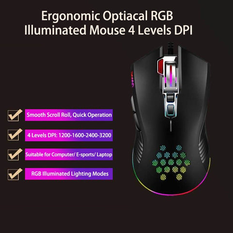 Mouse with USB Chargeing Port Design Ergonomic Optiacal RGB Illuminated Mouse 4 Levels DPI with Scroll Wheel 2 Thumb Buttons for Laptop Computers E-sports Portable