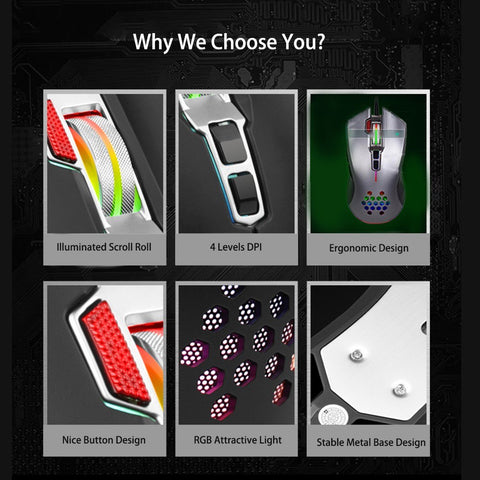 Mouse with USB Chargeing Port Design Ergonomic Optiacal RGB Illuminated Mouse 4 Levels DPI with Scroll Wheel 2 Thumb Buttons for Laptop Computers E-sports Portable