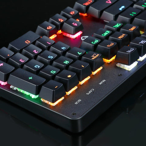 Illuminated Mechanical Keyboard 104 Keys Gaming Keyboard USB Powered Operated 6 Light Colors 9 Vivid  Lighting Effects for Computer Laptop E-sports Trip Travel with Rotator