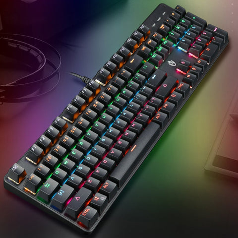 Illuminated Mechanical Keyboard 104 Keys Gaming Keyboard USB Powered Operated 6 Light Colors 9 Vivid  Lighting Effects for Computer Laptop E-sports Trip Travel with Rotator