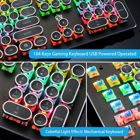 Illuminated Mechanical Keyboard 104 Keys Gaming Keyboard USB Powered Operated 9 Vivid Lighting Effects for Computer Laptop E-sports Trip Travel Portable