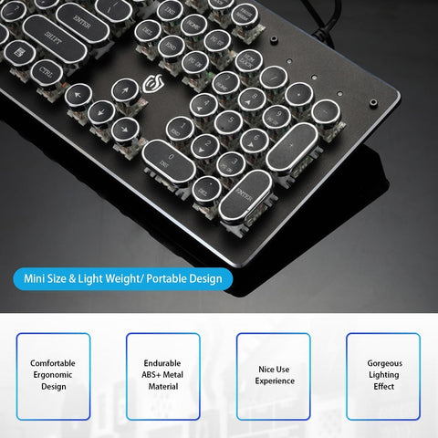 Illuminated Mechanical Keyboard 104 Keys Gaming Keyboard USB Powered Operated 9 Vivid Lighting Effects for Computer Laptop E-sports Trip Travel Portable