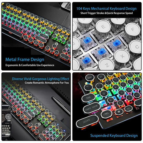 Illuminated Mechanical Keyboard 104 Keys Gaming Keyboard USB Powered Operated 9 Vivid Lighting Effects for Computer Laptop E-sports Trip Travel Portable