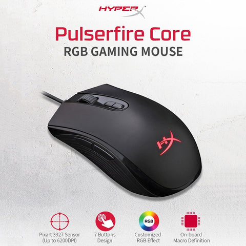 Kingston HyperX Pulsefire Core RGB Wired Mouse Gaming Mouse 6200DPI Ergonomic Mouse Lightweight Mice for Desktop Laptop