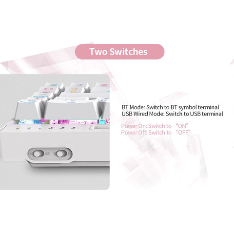 Magic-Refiner MK16 Mechanical Keyboard BT Wired Dual Mode Keyboard 68 Keys RGB Gaming Keyboard with Mechanical Blue Switch White
