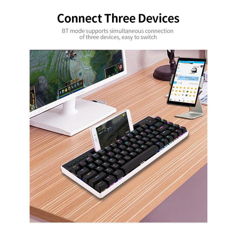 Magic-Refiner MK16 Mechanical Keyboard BT Wired Dual Mode Keyboard 68 Keys RGB Gaming Keyboard with Mechanical Blue Switch White
