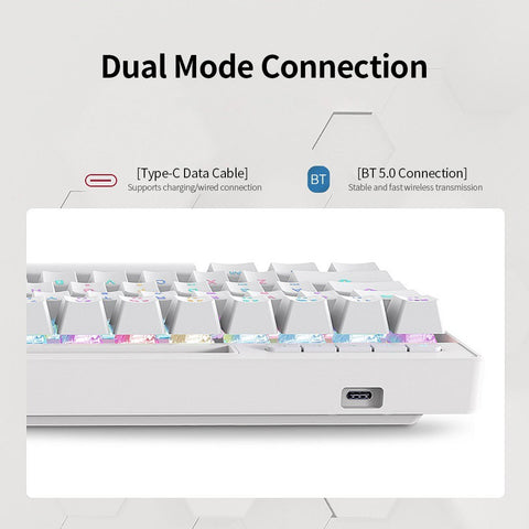 Magic-Refiner MK16 Mechanical Keyboard BT Wired Dual Mode Keyboard 68 Keys RGB Gaming Keyboard with Mechanical Blue Switch White
