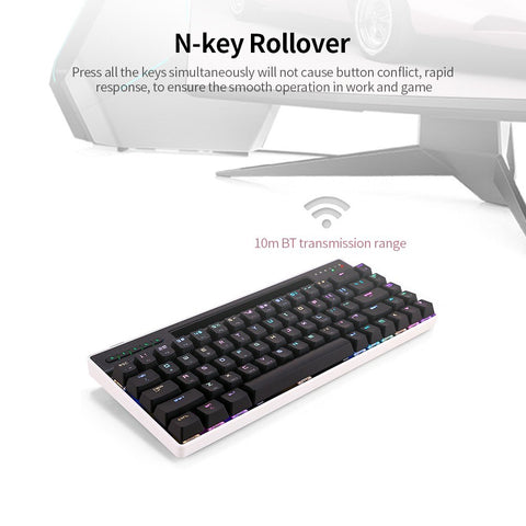 Magic-Refiner MK16 Mechanical Keyboard BT Wired Dual Mode Keyboard 68 Keys RGB Gaming Keyboard with Mechanical Blue Switch White