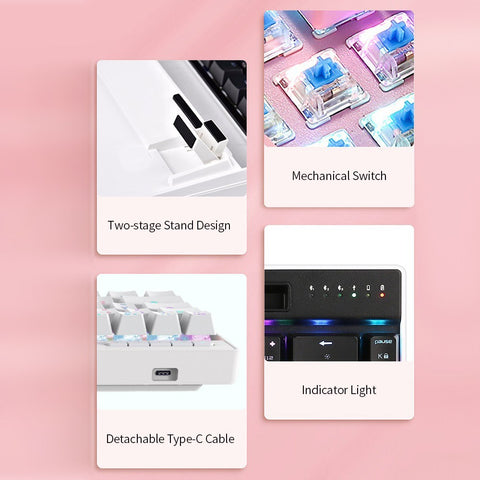 Magic-Refiner MK16 Mechanical Keyboard BT Wired Dual Mode Keyboard 68 Keys RGB Gaming Keyboard with Mechanical Blue Switch White