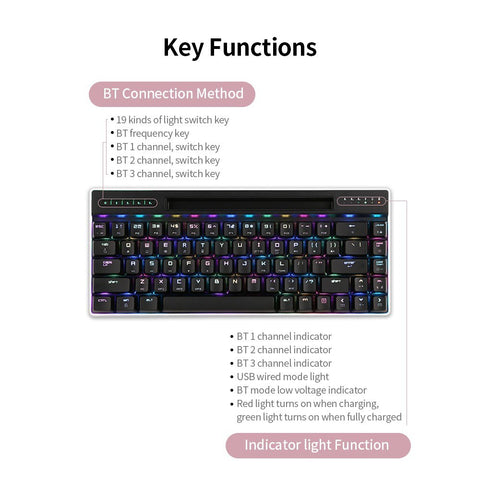 Magic-Refiner MK16 Mechanical Keyboard BT Wired Dual Mode Keyboard 68 Keys RGB Gaming Keyboard with Mechanical Blue Switch White