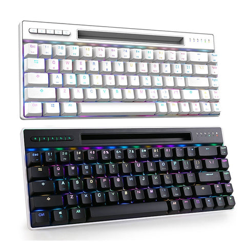 Magic-Refiner MK16 Mechanical Keyboard BT Wired Dual Mode Keyboard 68 Keys RGB Gaming Keyboard with Mechanical Blue Switch White