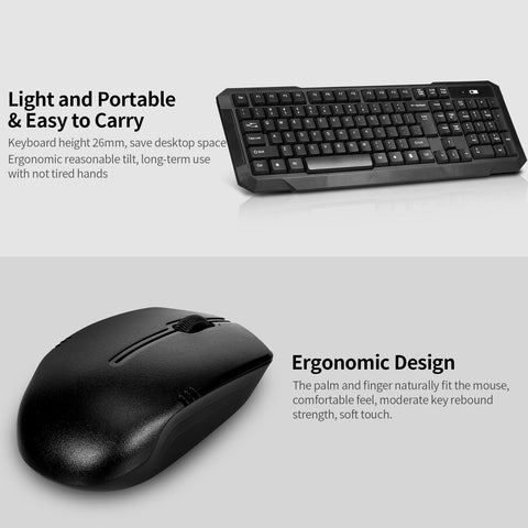 2.4G Wireless Keyboard and Optical Mouse Combo Wireless Silent Keyboard 2.4G Optical Mouse for Home Office Use Black