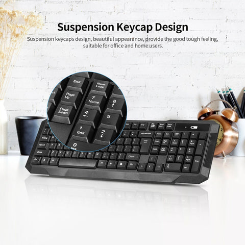 2.4G Wireless Keyboard and Optical Mouse Combo Wireless Silent Keyboard 2.4G Optical Mouse for Home Office Use Black