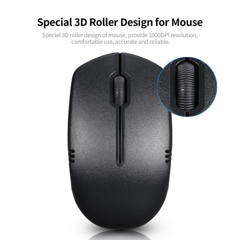 2.4G Wireless Keyboard and Optical Mouse Combo Wireless Silent Keyboard 2.4G Optical Mouse for Home Office Use Black