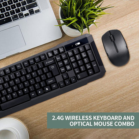 2.4G Wireless Keyboard and Optical Mouse Combo Wireless Silent Keyboard 2.4G Optical Mouse for Home Office Use Black